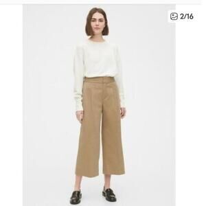 Gap Wide Leg Khaki Pants Pleated Crop Women's 2 High Rise Tan Cotton Career